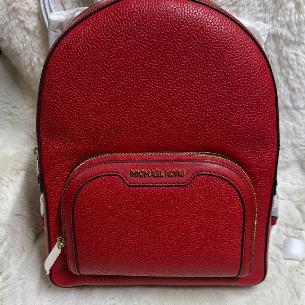 Michael Kors Red Leather Backpack with Structured Design